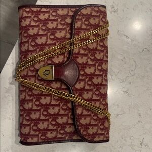 Dior Burgundy and Gold Patterned Clutch, Original Owner, Vintage 44 Years Old